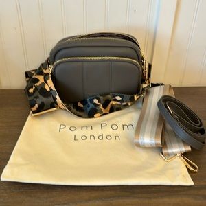 Pom Pom London NEW!  Gray pebble leather with 3 different straps